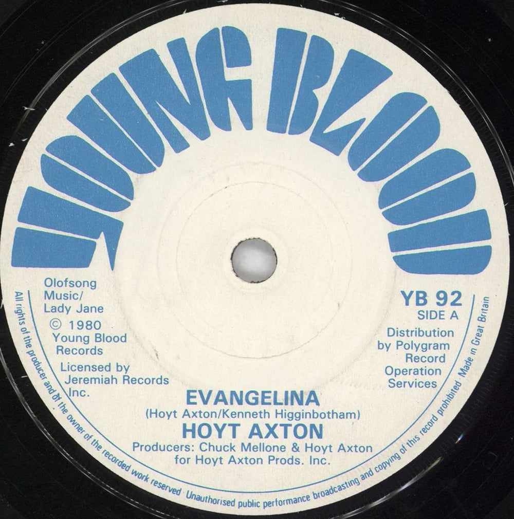 Hoyt Axton Evangelina UK 7" vinyl single (7 inch record / 45) YB92