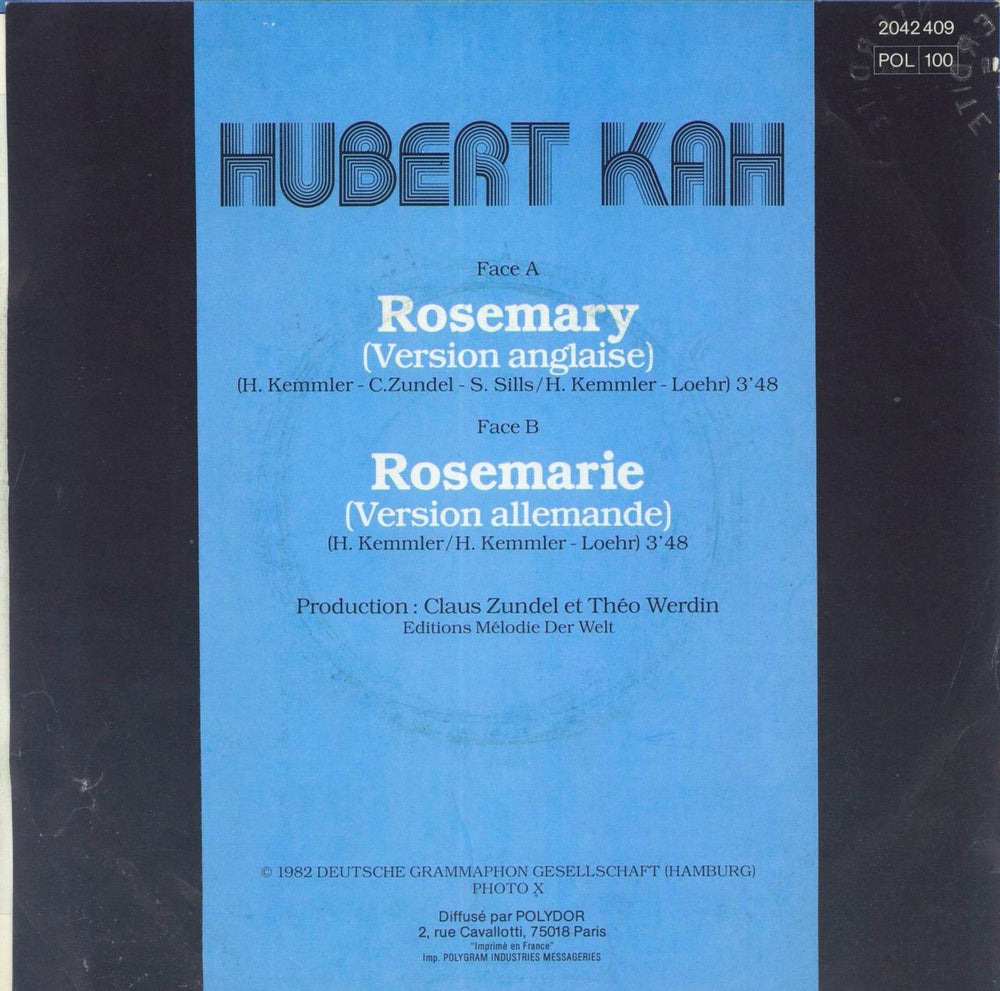 Hubert Kah Rosemary + Sleeve French 7" vinyl single (7 inch record / 45)
