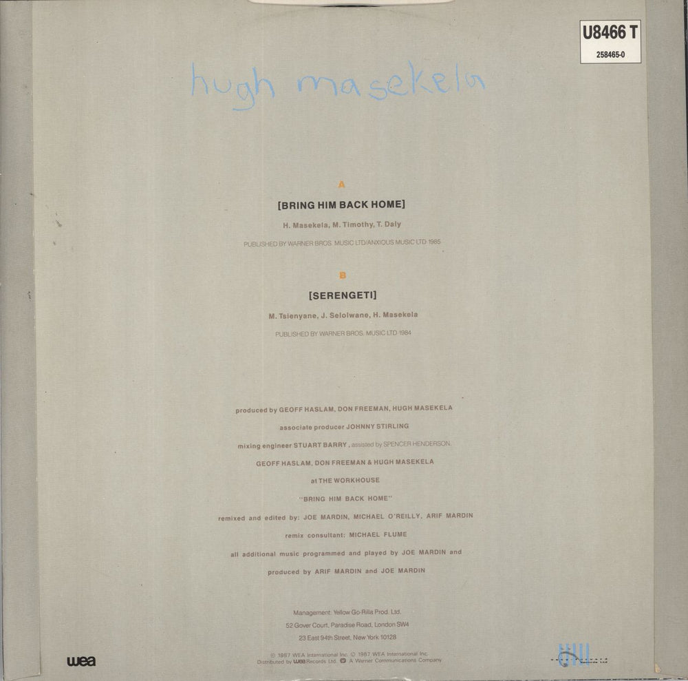 Hugh Masekela Bring Him Back Home UK 12" vinyl single (12 inch record / Maxi-single)