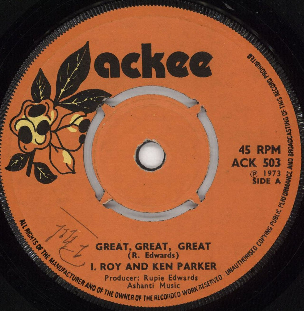 I Roy Great, Great, Great UK 7" vinyl single (7 inch record / 45) ACK503