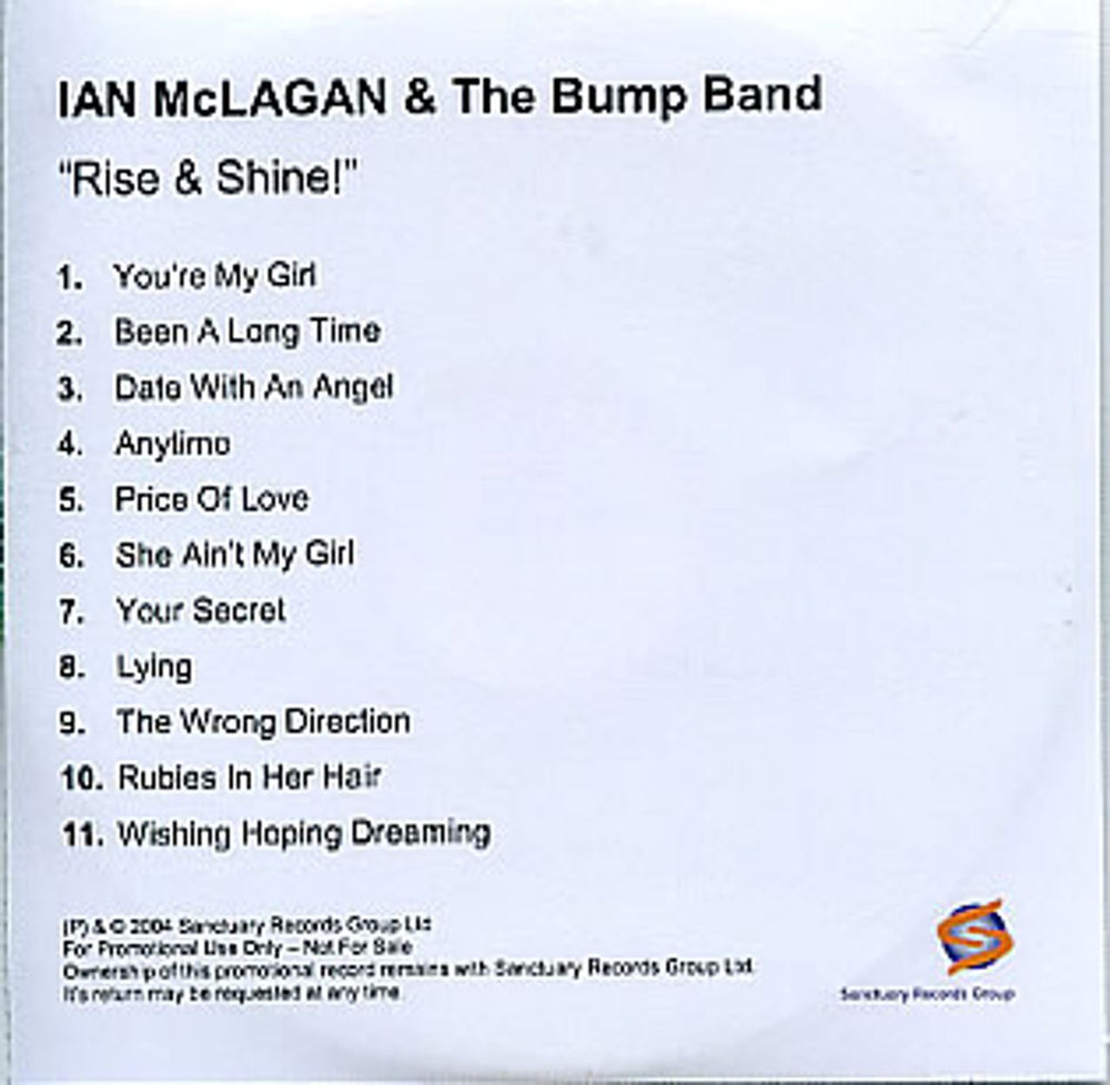 Ian McLagan Rise & Shine UK Promo CD-R acetate CD-R ACETATE