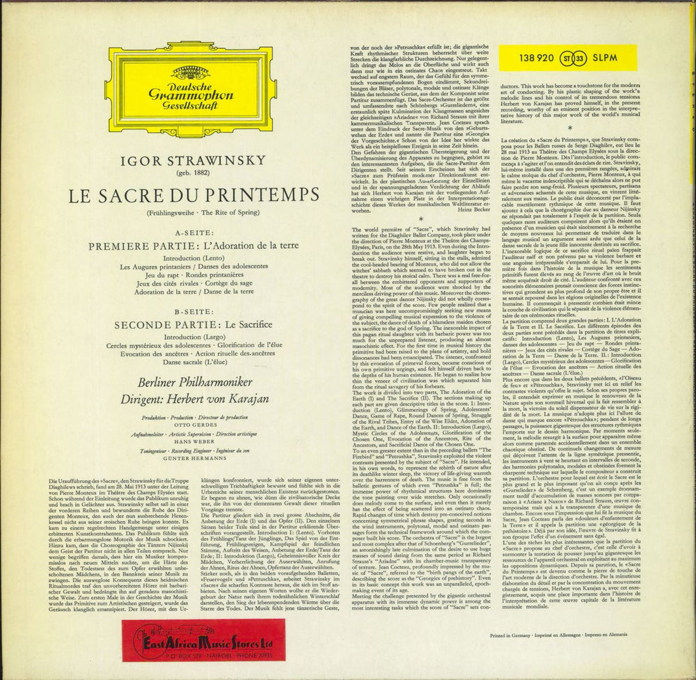 Igor Stravinsky Stravinsky: Le Sacre Du Printemps German vinyl LP album (LP record)