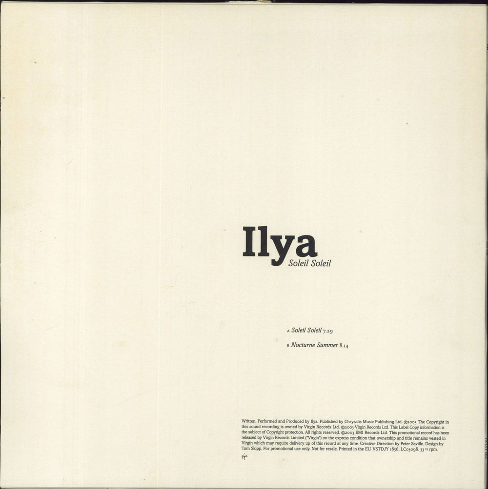 Ilya Soleil Soleil UK Promo 12" vinyl single (12 inch record / Maxi-single)