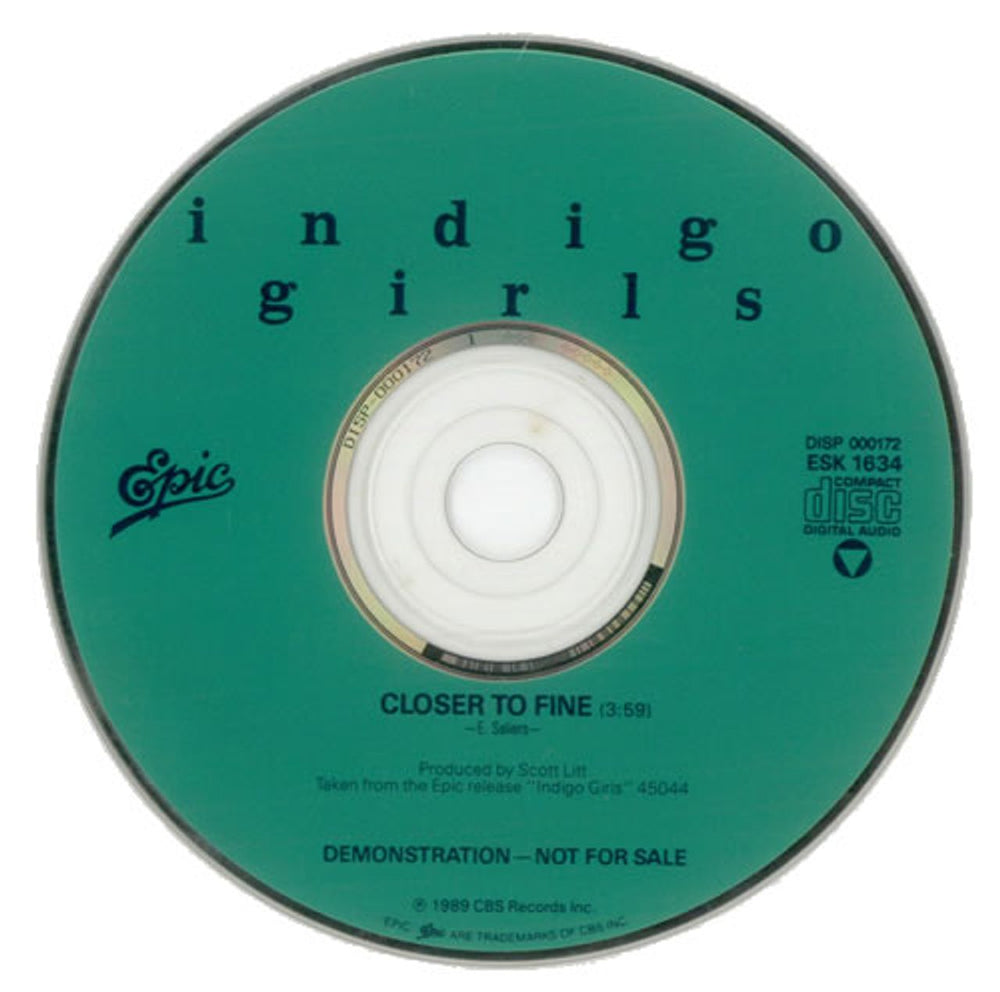 Indigo Girls Closer To Fine US Promo CD single (CD5 / 5") ESK1634
