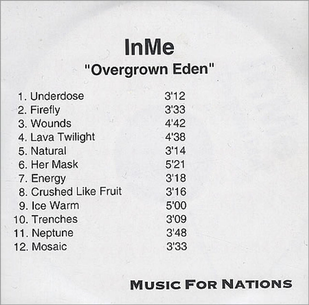 InMe Overgrown Eden UK Promo CD-R acetate CD-R ACETATE