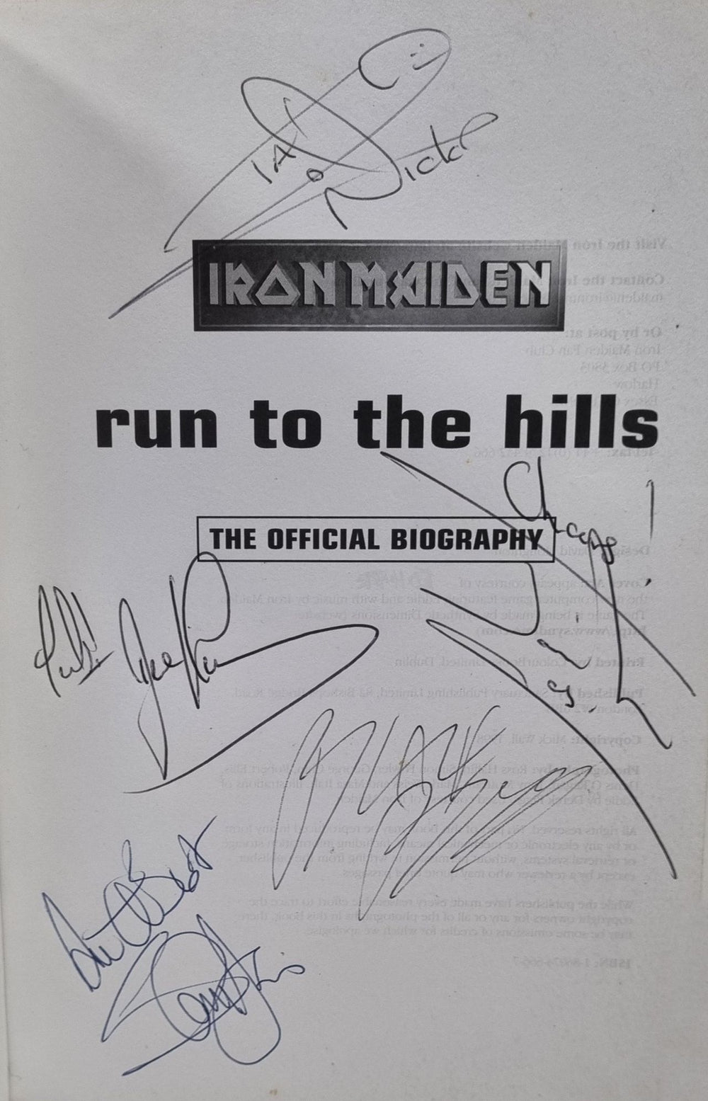 Iron Maiden Run To The Hills - 1st - Autographed UK book IROBKRU829854