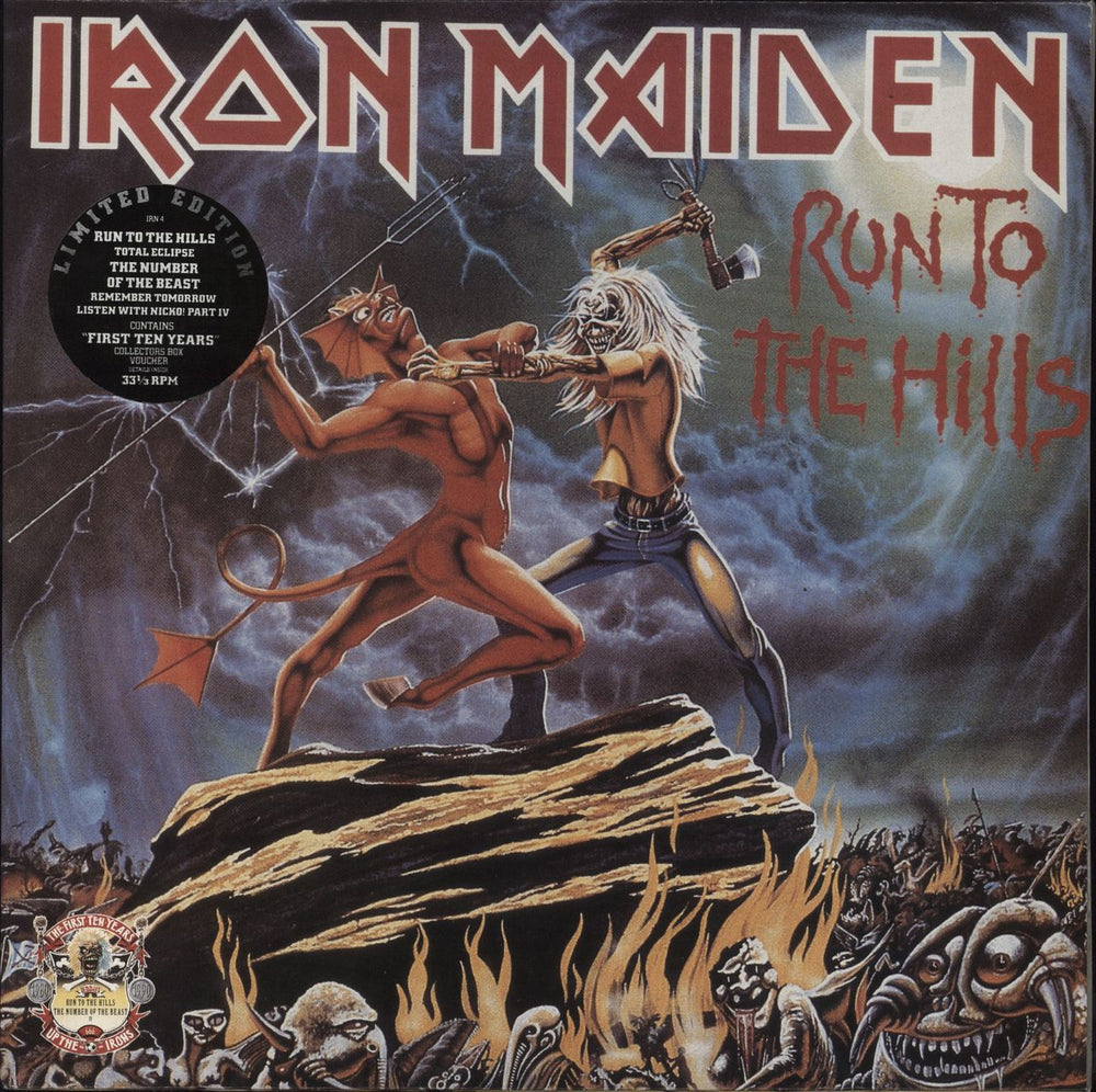 Iron Maiden Run To The Hills / The Number Of The Beast UK 12" vinyl single (12 inch record / Maxi-single) IRN4