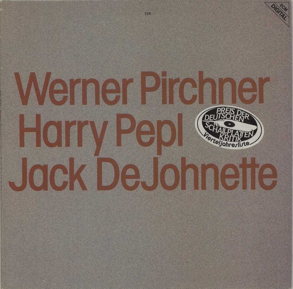 Jack DeJohnette Werner Pirchner / Harry Pepl / Jack DeJohnette German vinyl LP album (LP record) ECM1237