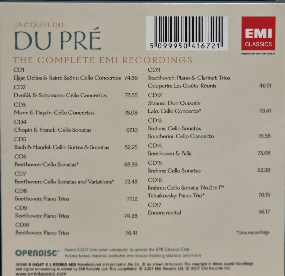 Jacqueline Du Pré The Complete EMI Recordings UK CD Album Box Set