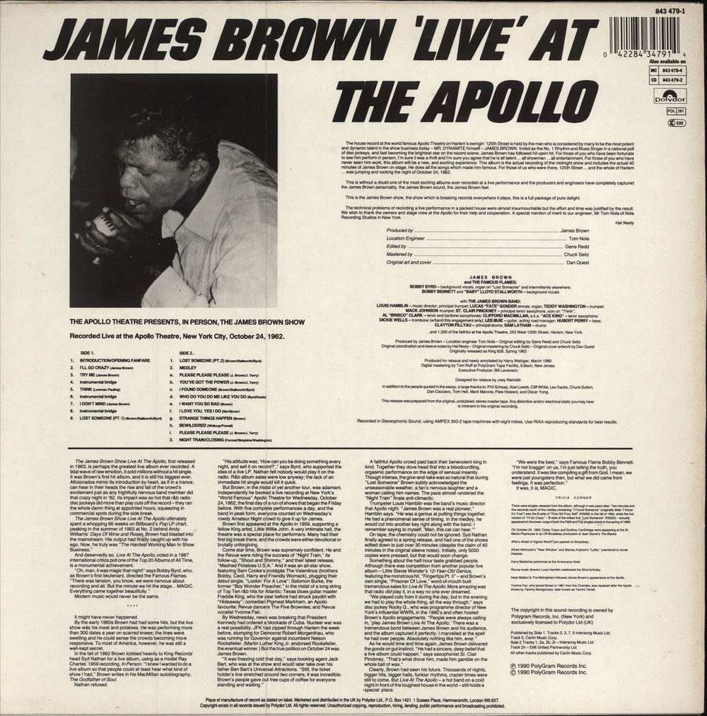 James Brown Live At The Apollo UK vinyl LP album (LP record) 042284347914