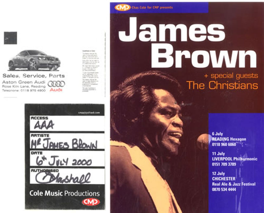 James Brown Tour Pass, Ticket & Laminated Flyer UK memorabilia PASS, TICKET & FLYER