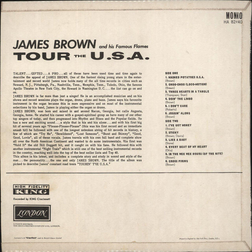 James Brown Tour The U.S.A. UK vinyl LP album (LP record)