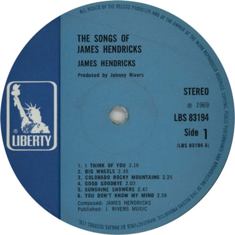 James Hendricks Songs Of James Hendricks - EX UK vinyl LP album (LP record) KXOLPSO601695