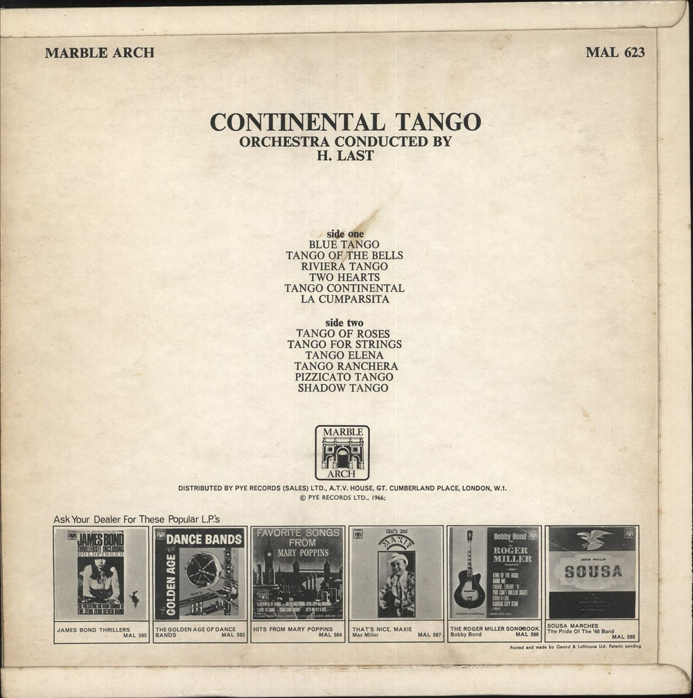 James Last Continental Tango UK vinyl LP album (LP record)