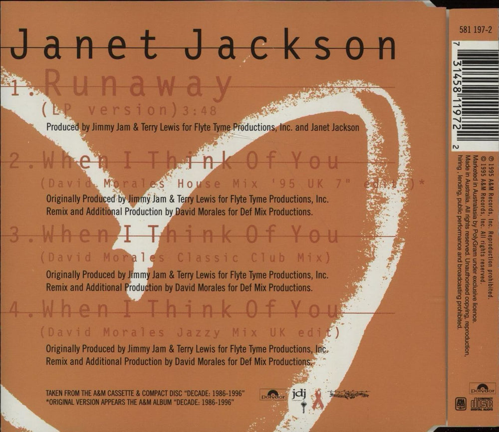 Janet Jackson Runaway Australian CD single (CD5 / 5") J-JC5RU52590