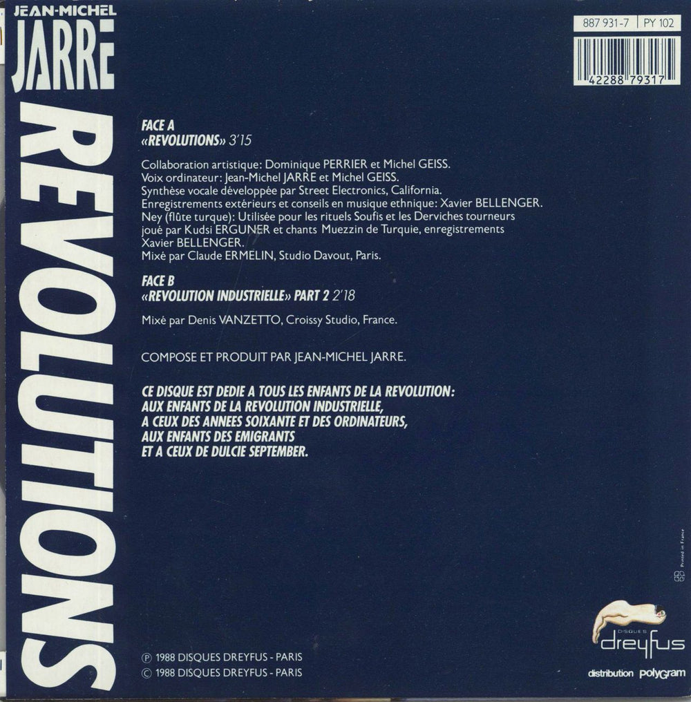 Jean-Michel Jarre Revolutions French Promo 7" vinyl single (7 inch record / 45) 042288793175