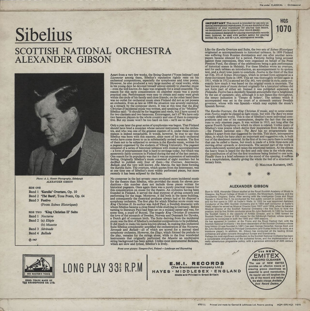 Jean Sibelius Sibelius UK vinyl LP album (LP record)