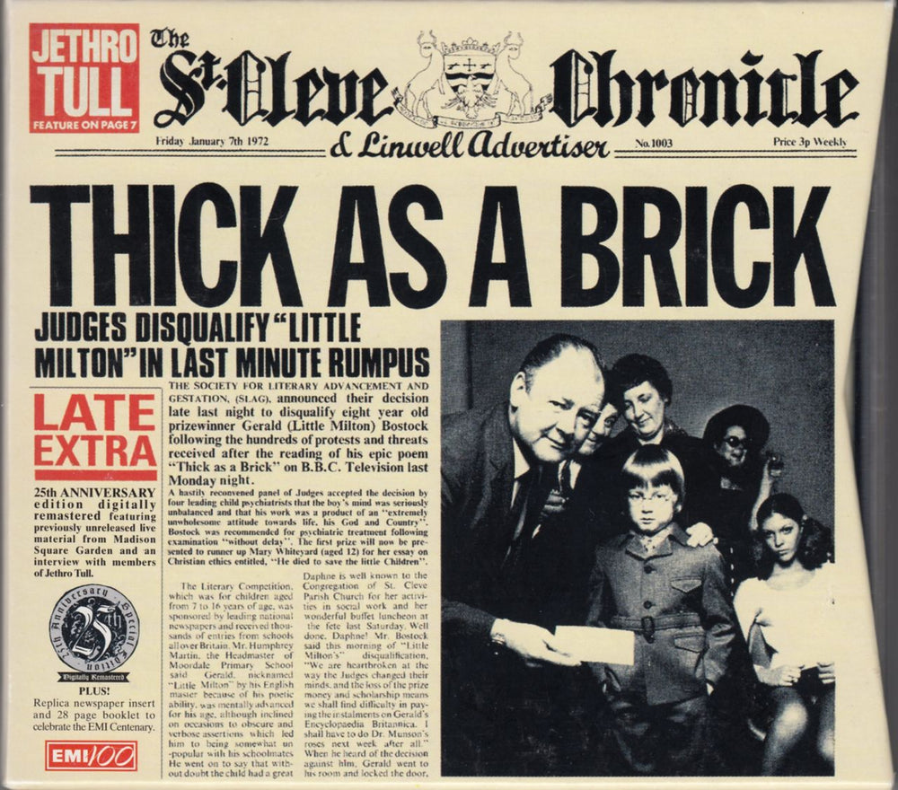 Jethro Tull Thick As A Brick + Newspaper UK CD album (CDLP) CDCNTAV5