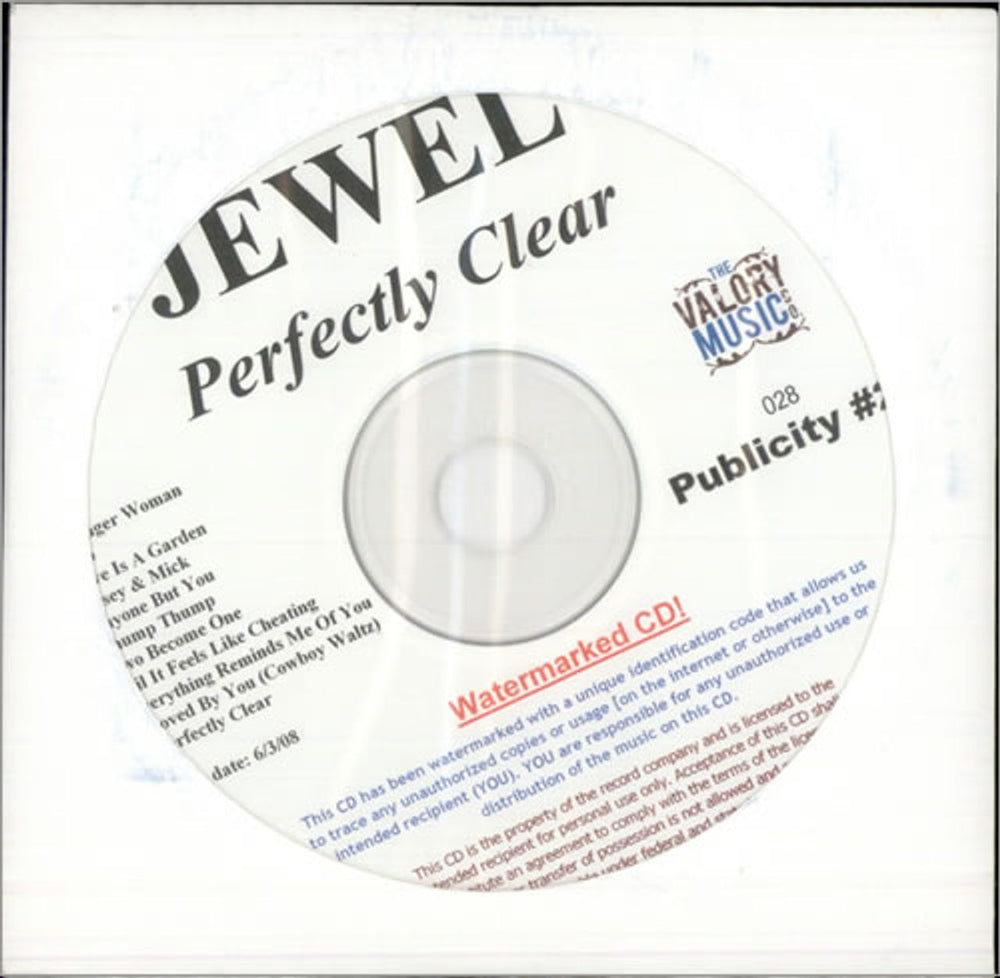 Jewel Perfectly Clear US Promo CD-R acetate CDR ACETATE