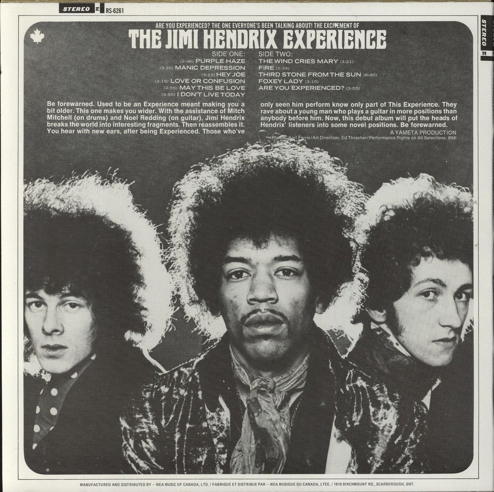 Jimi Hendrix Are You Experienced Canadian vinyl LP album (LP record)