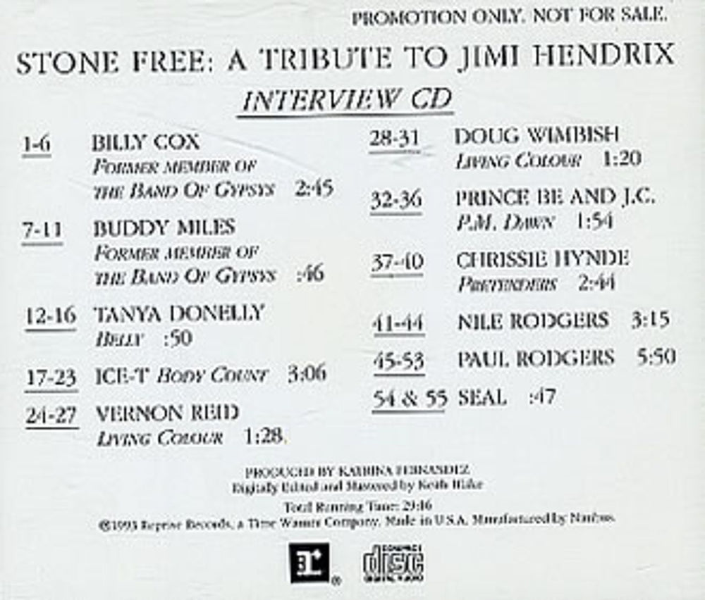 Jimi Hendrix Stone Free:  A Tribute To Jimi Hendrix US Promo CD single (CD5 / 5") PRO-CD-6688