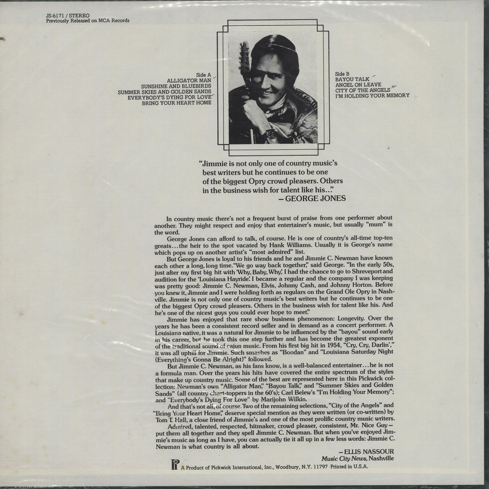 Jimmy C. Newman Alligator Man US vinyl LP album (LP record)