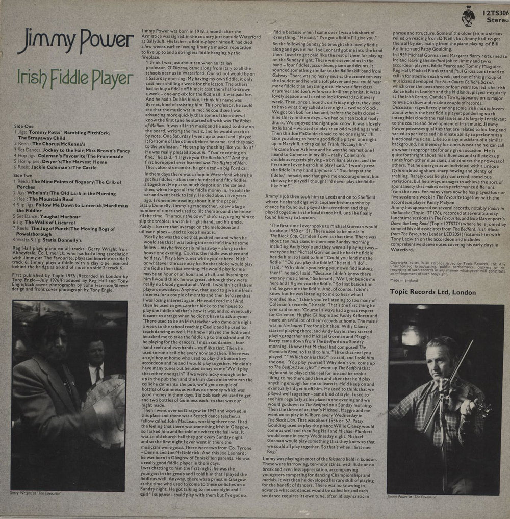 Jimmy Power Irish Fiddle Player UK vinyl LP album (LP record)