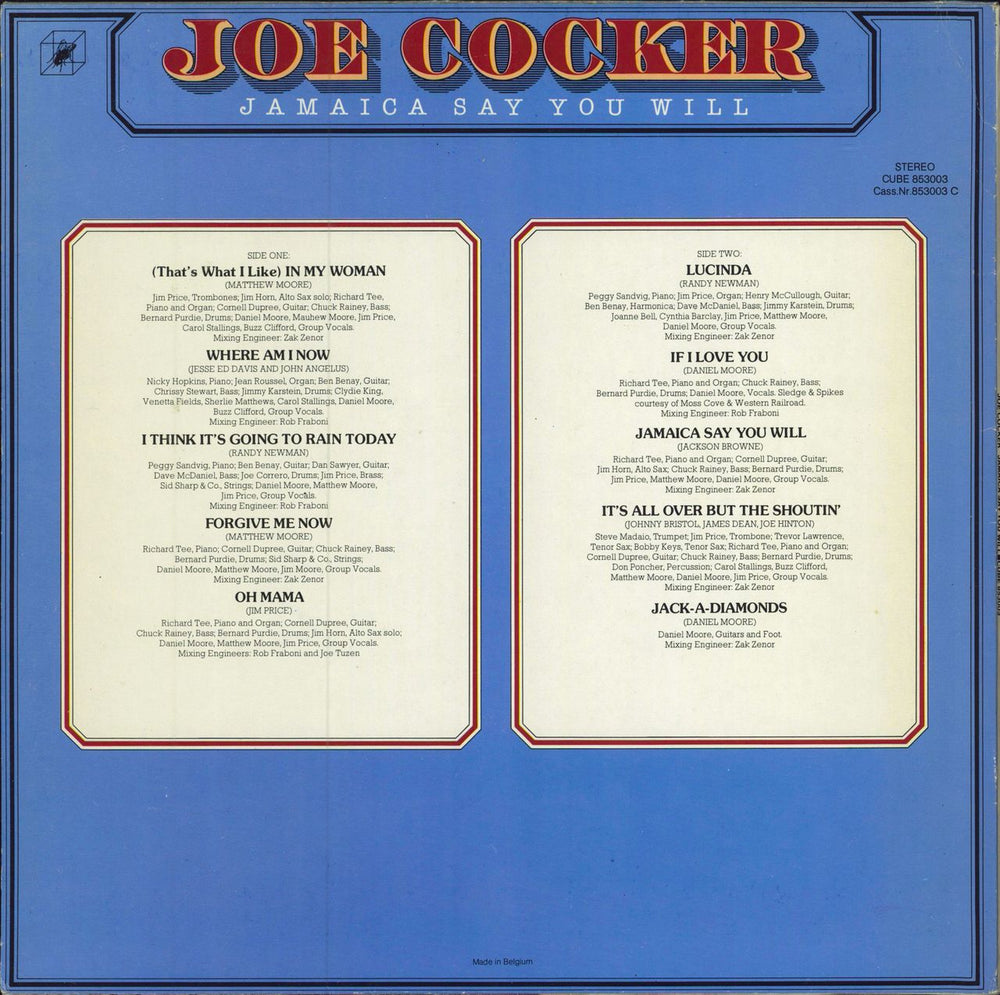 Joe Cocker Jamaica Say You Will German vinyl LP album (LP record)