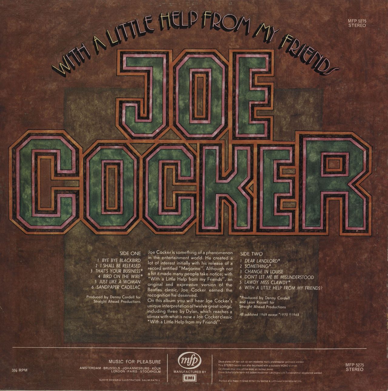 Joe Cocker With A Little Help From My Friends - Textured UK Vinyl