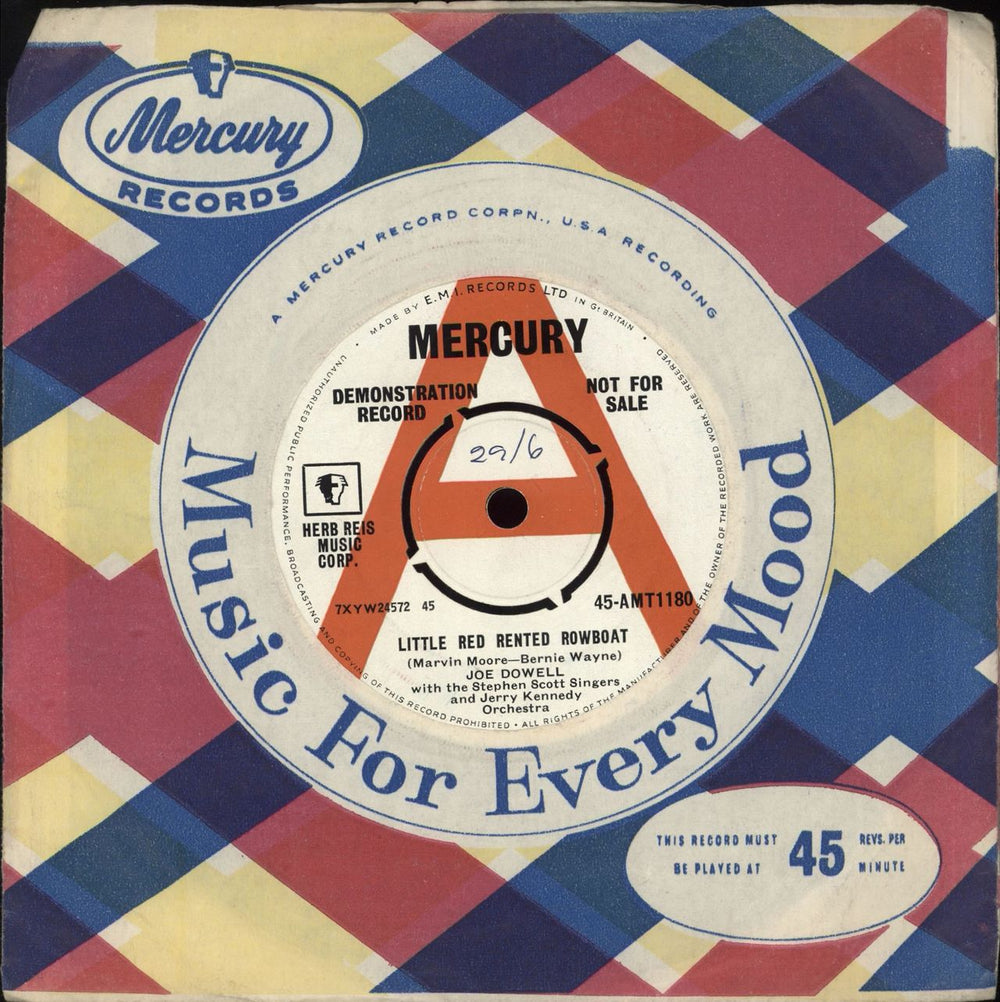 Joe Dowell Little Red Rented Rowboat UK Promo 7" vinyl single (7 inch record / 45) 45-AMT1180