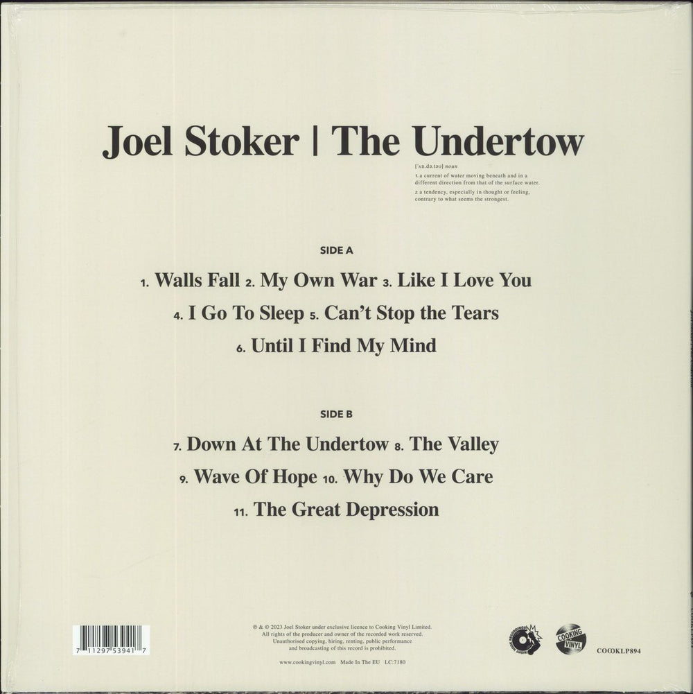 Joel Stoker The Undertow - Clear Vinyl UK vinyl LP album (LP record) 711297539417