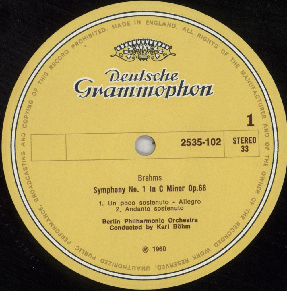 Johannes Brahms Brahms: Symphonie Nr. 1 UK vinyl LP album (LP record) B10LPBR824179