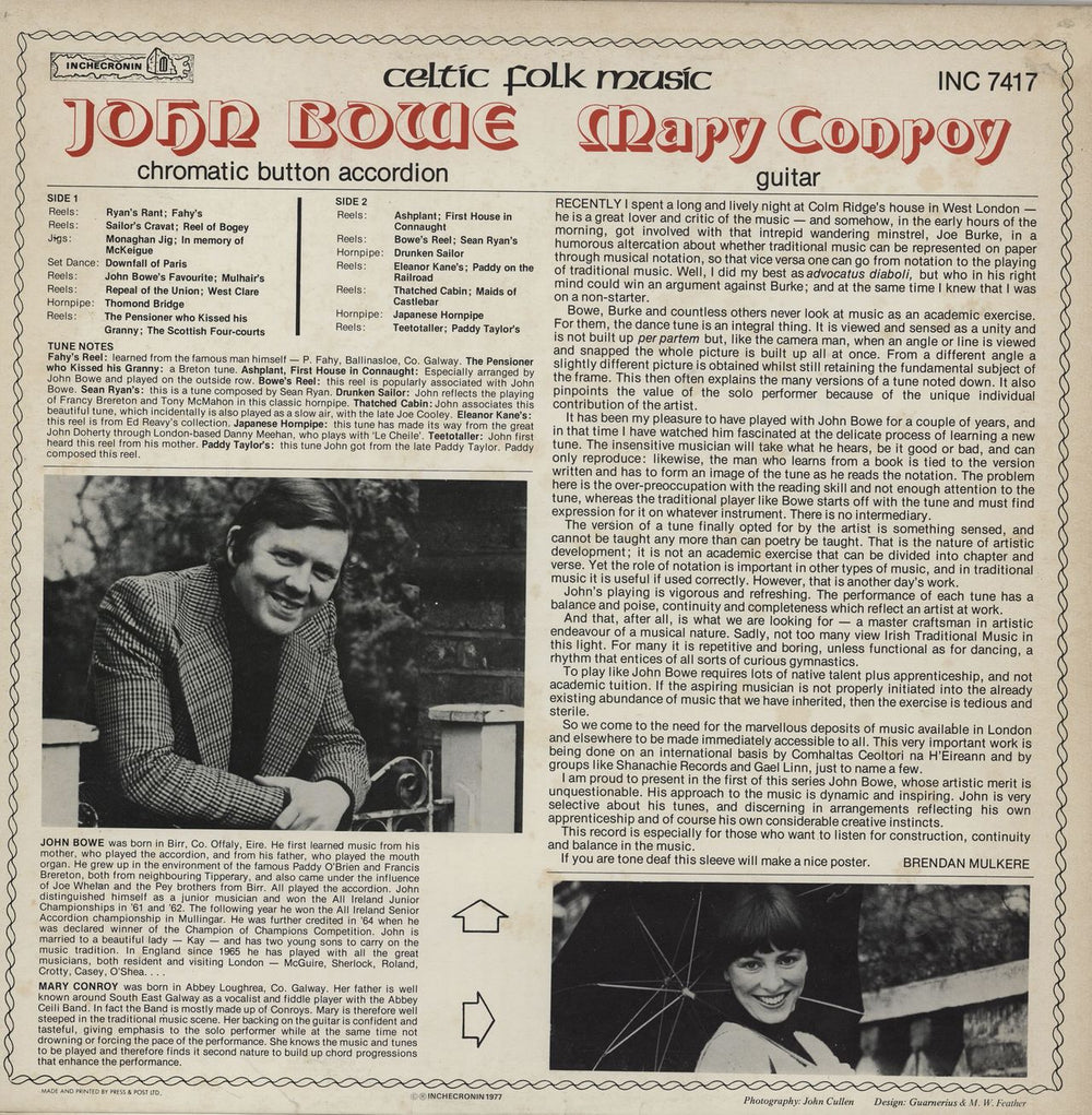 John Bowe Chromatic Button Accordion Irish vinyl LP album (LP record)