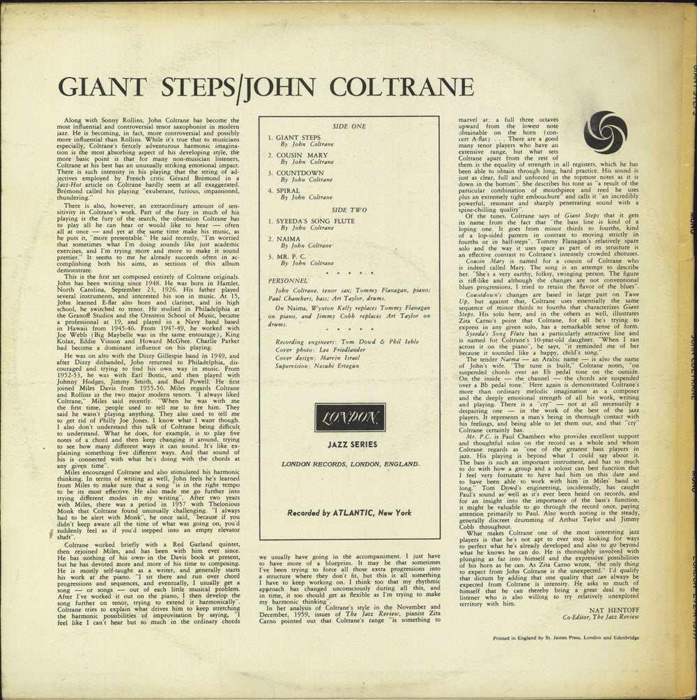 John Coltrane Giant Steps - 2nd UK vinyl LP album (LP record)