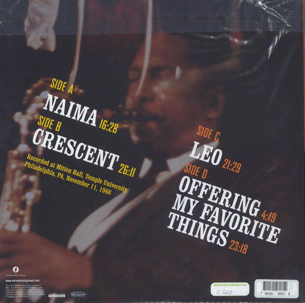 John Coltrane Offering:Live At Temple University US 2-LP vinyl record set (Double LP Album) 724101970719