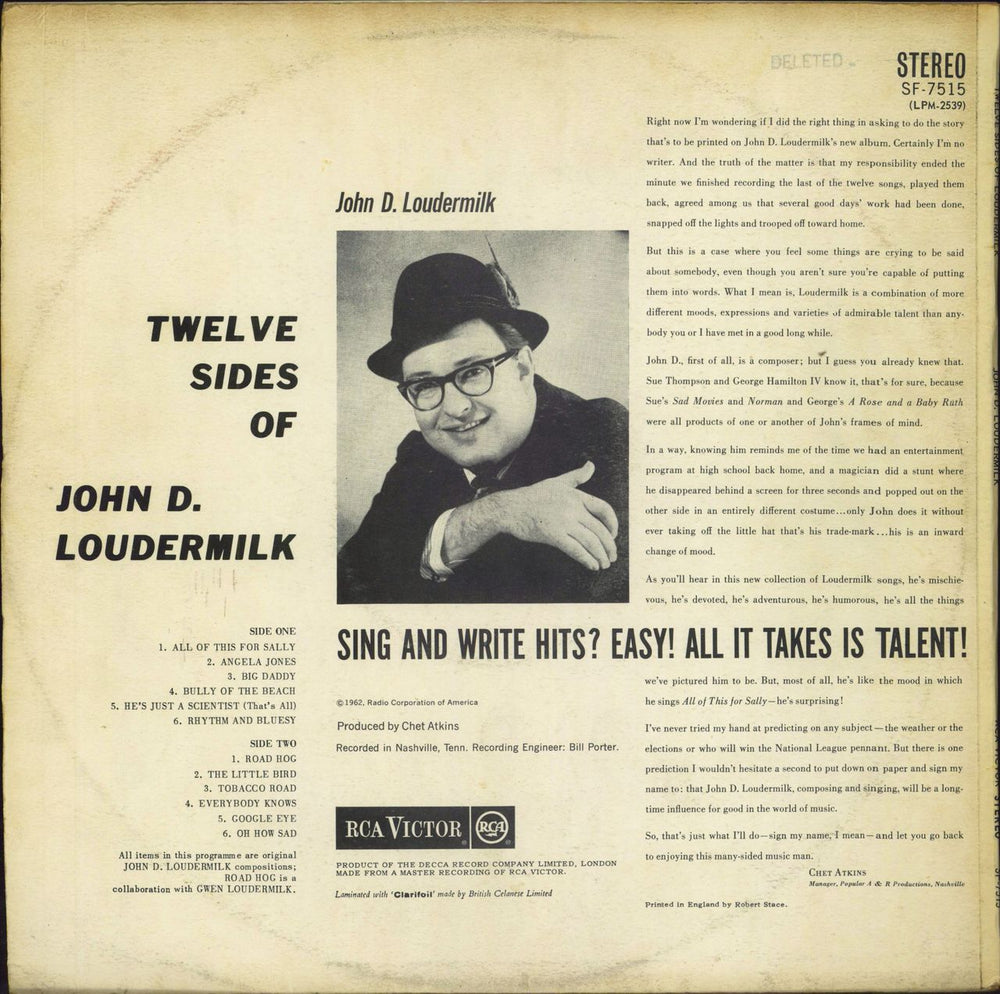 John D. Loudermilk 12 Sides Of John D. Loudermilk UK vinyl LP album (LP record)