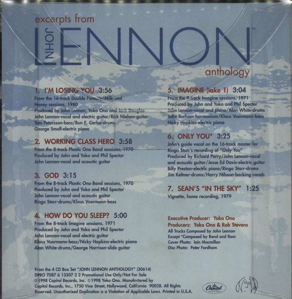 John Lennon Excerpts From John Lennon Anthology US Promo CD album (CDLP) LENCDEX124577