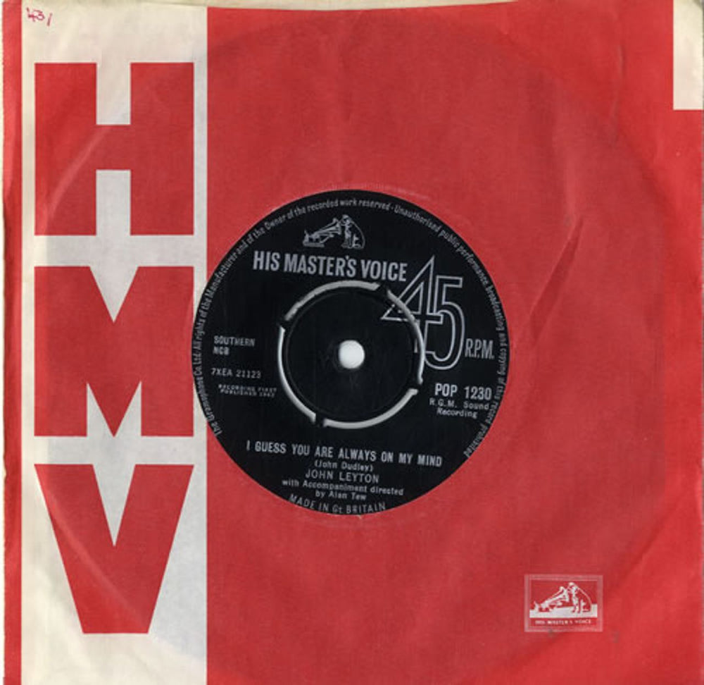 John Leyton I Guess You Were Always On My Mind UK 7" vinyl single (7 inch record / 45) POP1230