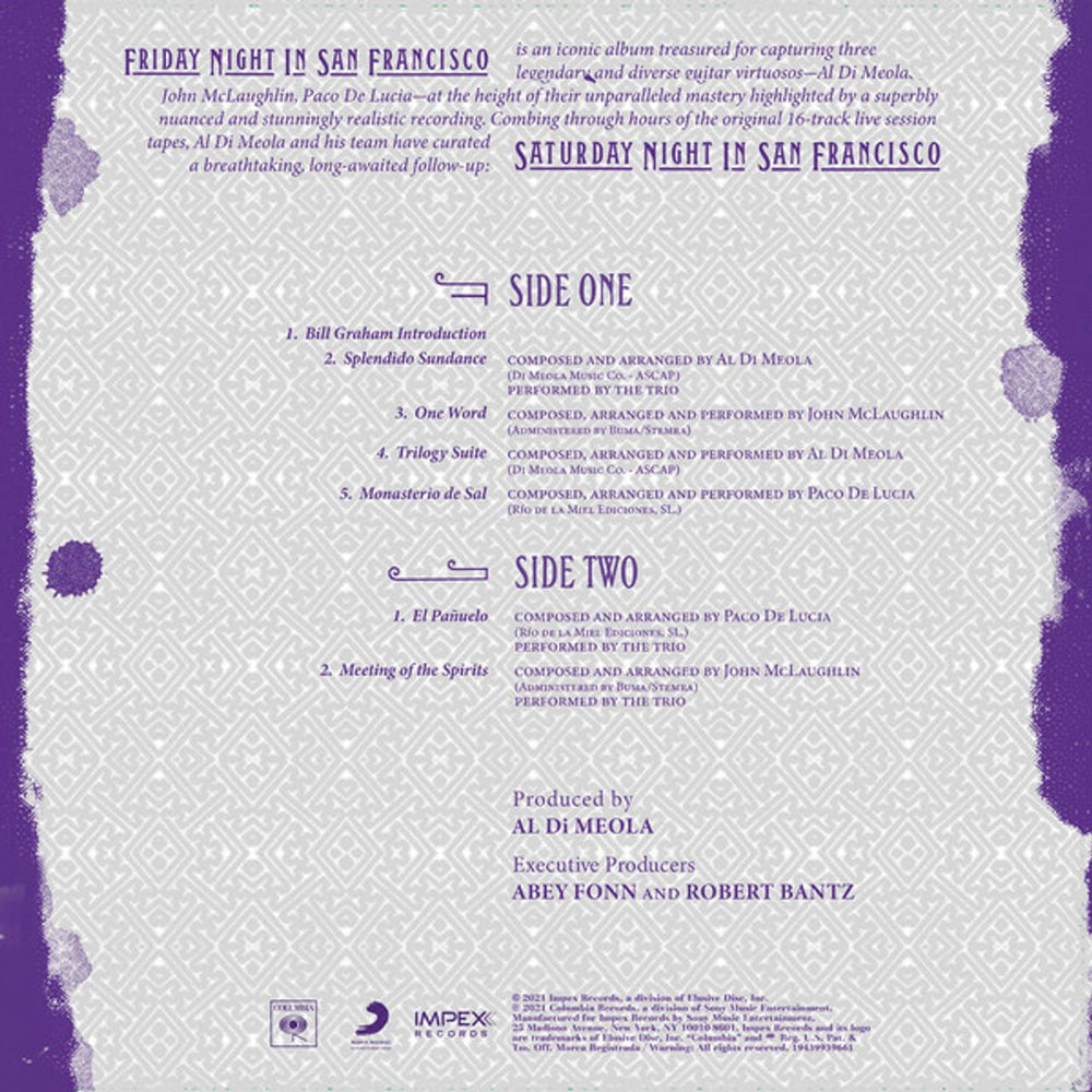 John McLaughlin, Al DiMeola & Paco De Lucia Saturday Night In San Francisco Live 12-6-80 - HQ 180 Gram US vinyl LP album (LP record) LDMLPSA794926