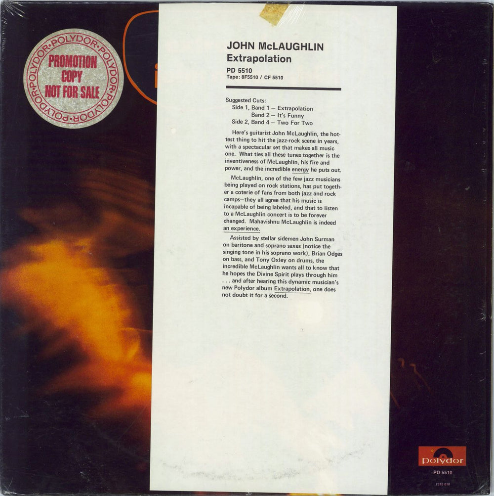 John McLaughlin Extrapolation - White label + Press Release US Promo vinyl LP album (LP record) PD5510