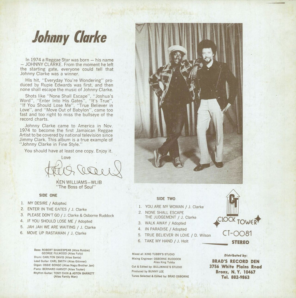 Johnny Clarke Sings In Fine Style US vinyl LP album (LP record)