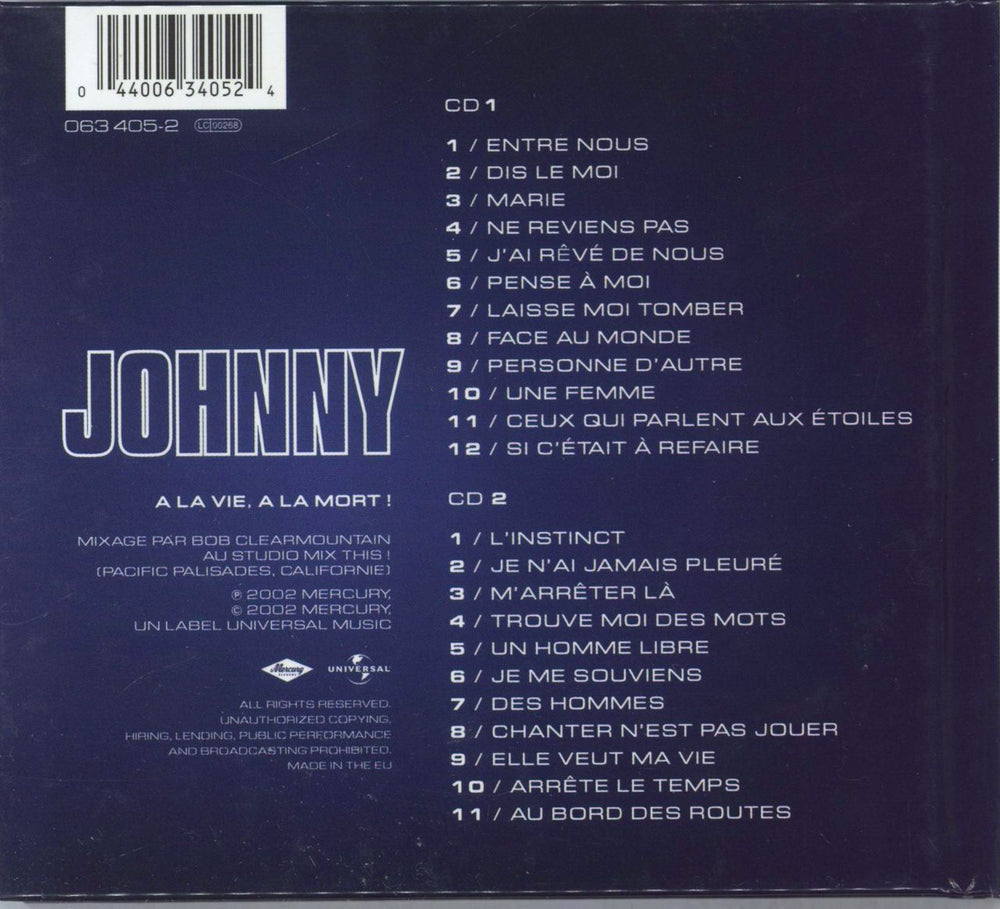 Johnny Hallyday À La Vie, À La Mort ! French 2-disc CD/DVD set JHD2DLA818491