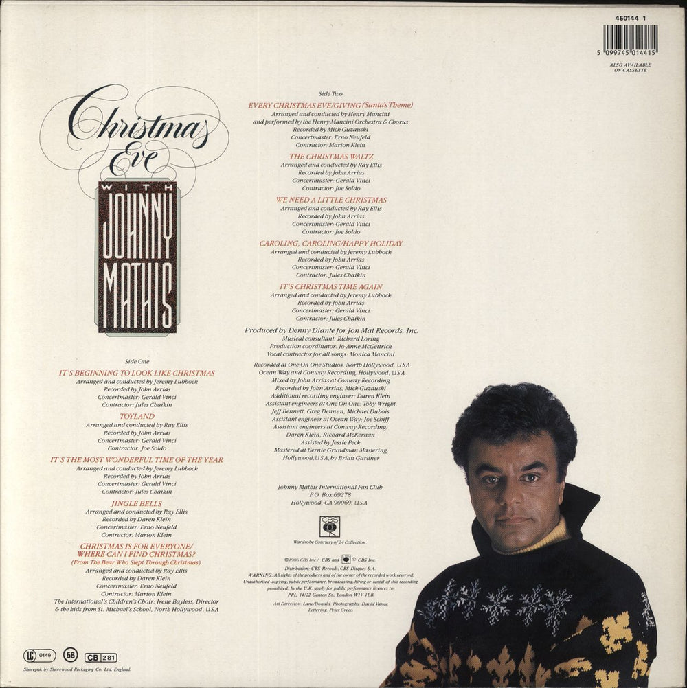 Johnny Mathis Christmas Eve With Johnny Mathis UK vinyl LP album (LP record) 5099745014415