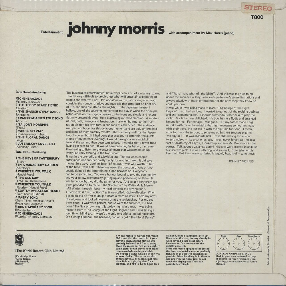 Johnny Morris Entertainment UK vinyl LP album (LP record) K-9LPEN660117