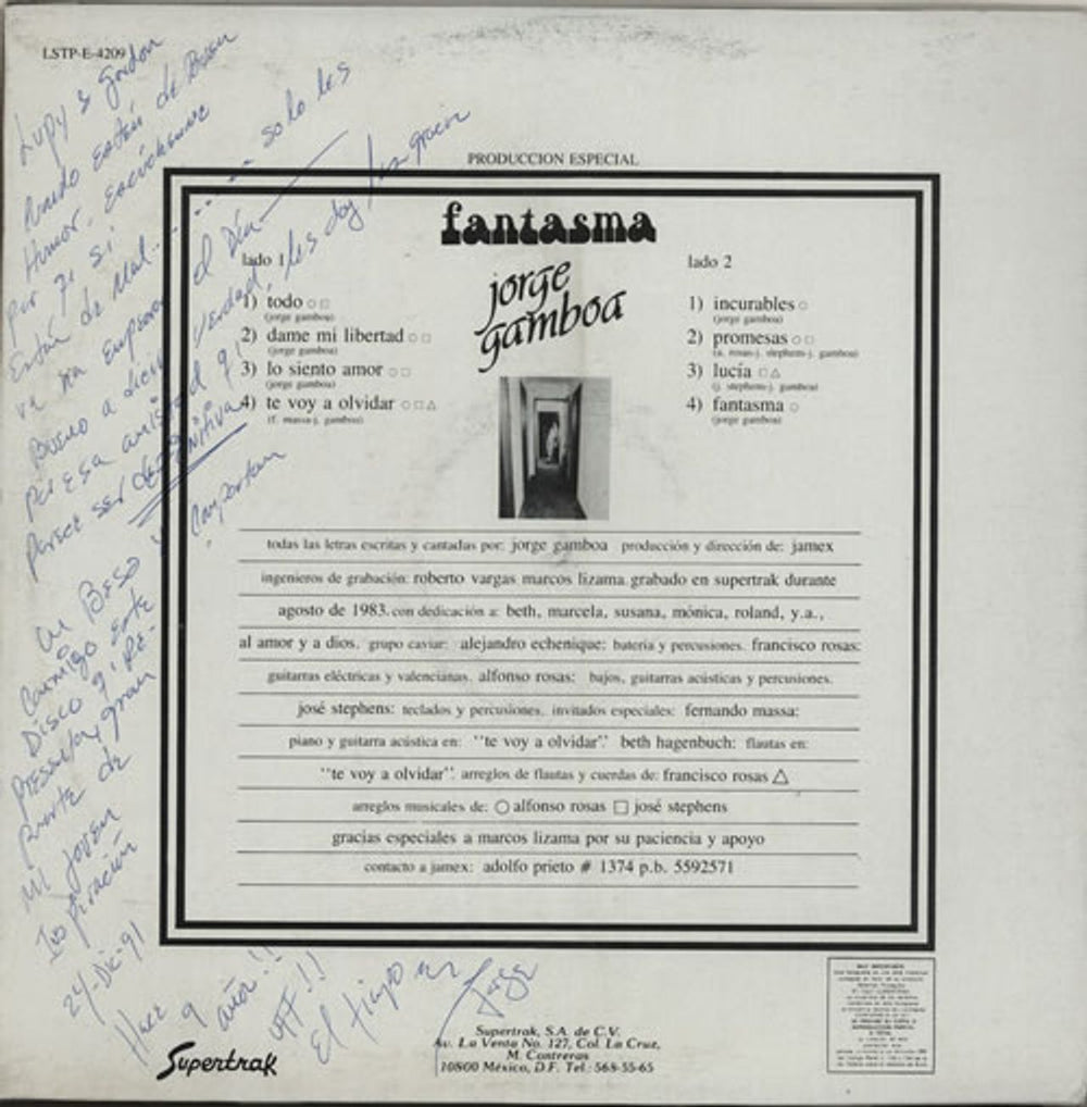 Jorge Gamboa Fantasma - Autographed Mexican vinyl LP album (LP record) K2ZLPFA619263