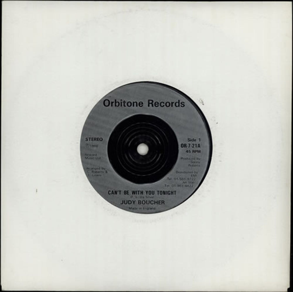 Judy Boucher Can't Be With You Tonight - Inj UK 7" vinyl single (7 inch record / 45) OR-7-21