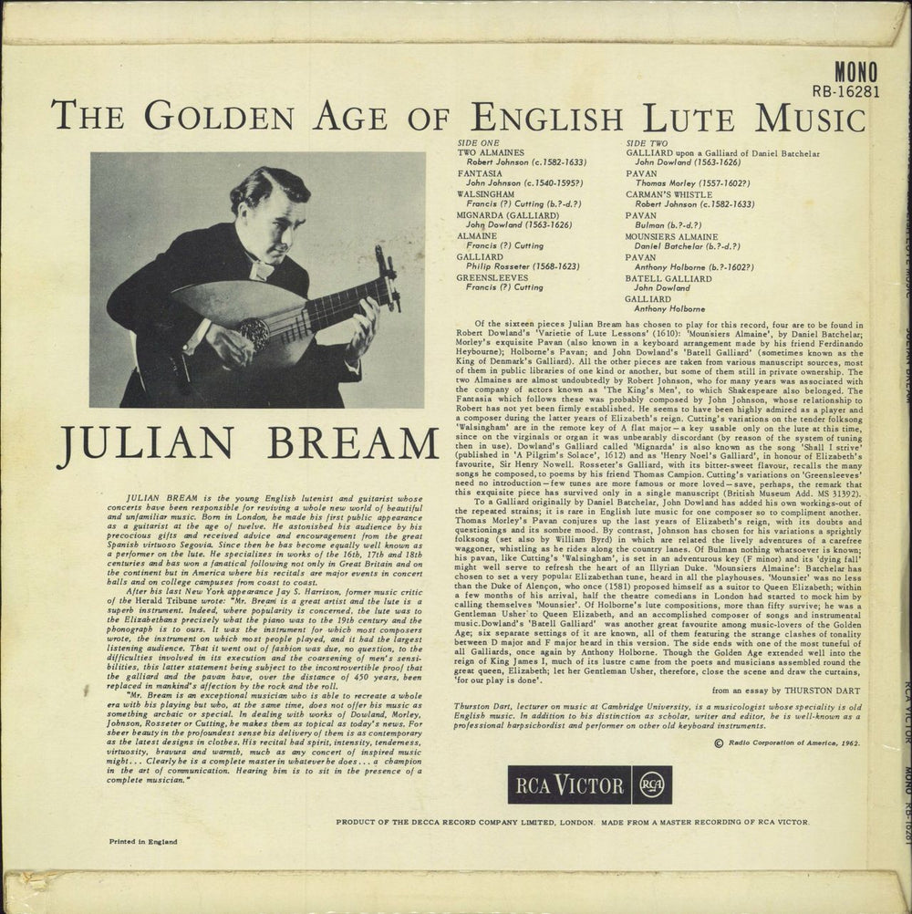 Julian Bream The Golden Age Of English Lute Music UK vinyl LP album (LP record)