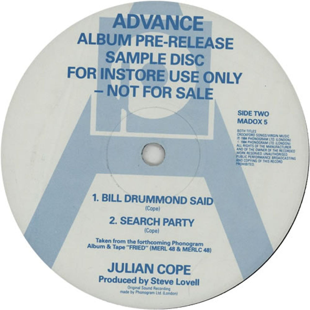 Julian Cope Fried Sampler - EX UK Promo 12" vinyl single (12 inch record / Maxi-single) MADOX5