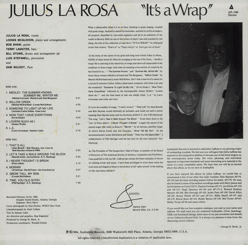 Julius La Rosa It's A Wrap US vinyl LP album (LP record)