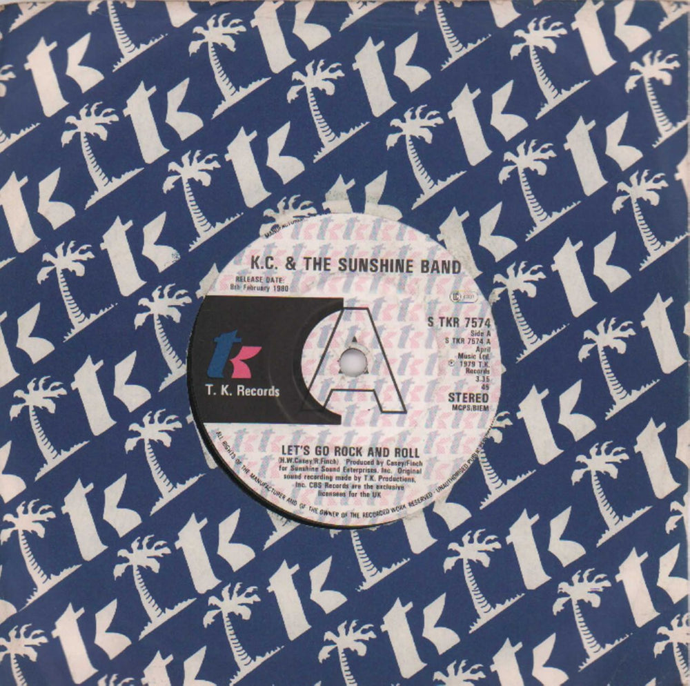 K.C. & The Sunshine Band Let's Go Rock And Roll UK Promo 7" vinyl single (7 inch record / 45) STKR7574